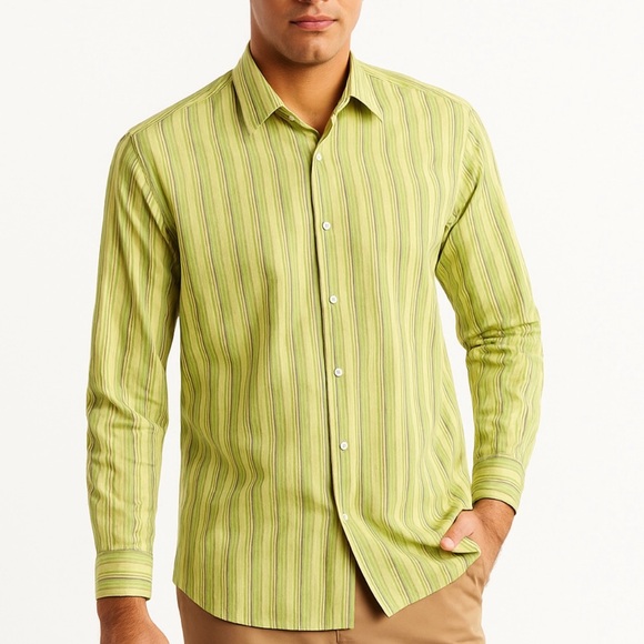 Tommy Bahama Green Multi Striped Cotton Long Sleeve Button Up Beach Shirt Sz S - Picture 1 of 13